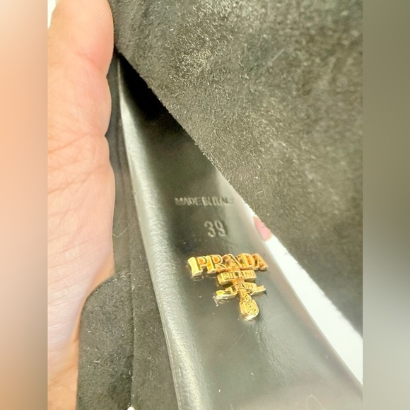 Prada Black Suede Leather Rhinestone embellished ankle strap chunky heel sandals - Picture 10 of 11